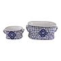 Set Of 2 Ceramic Footbath Planters, Vintage Blue & White Circular Design