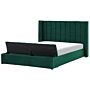 Eu Super King Size Panel Bed Green Velvet 6ft Slatted Base High Headrest With Storage Bench