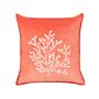 Scatter Cushion Red Velvet 45 X 45 Cm Marine Coral Motif Square Polyester Filling