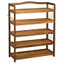 Homcom 5-tier Shoe Rack, Acacia Wooden Shoe Storage Organiser With Hangers, Holds Up To 24 Pairs, 64 X 26 X 82 Cm, Teak