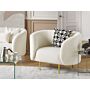 Armchair White Boucle Fabric Soft Nubby Gold Legs Retro Glam Art Decor Style