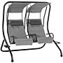 Outsunny Double Seat Swing Chair Modern Garden Swing W/ 2 Separate Relax Chairs, Handrails, Headrests And Removable Canopy, Grey