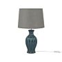 Table Lamp Green Ceramic Base Grey Fabric Lampshade