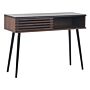 Console Table Dark Wood Finish 80 X 40 X 110 Cm Rustic Sliding Door Cabinet