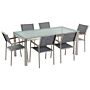 Garden Dining Set Grey With Cracked Glass Table Top 6 Seats 180 X 90 Cm