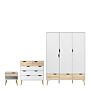 Oslo 3 Piece Bundle, Bedside, Chest And 3 Door 3 Drawers Wardrobe In White And Oak