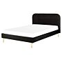 Bed Black Velvet Upholstery Eu King Size Golden Legs Headboard Slatted Frame 5.3 Ft