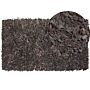 Area Rug Shaggy Brown Leather 80 X 150 Cm Shag Pile Rectangular Handcrafted