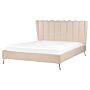 Bed Frame Beige Velvet Upholstery Golden Metal Legs Eu King Size 5ft3 With Usb Port Headboard