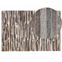 Area Rug Brown And Grey Cowhide Leather 140 X 200 Cm Striped Pattern Patchwork