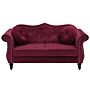 Sofa Red Velvet 2 Seater Nailhead Trim Button Tufted Throw Pillows Rolled Arms