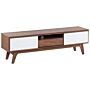 Tv Stand Dark Wood For Up To 65ʺ Tv Media Unit 2 Cabinets Drawer Shelf