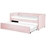 Trundle Bed Light Pink Velvet Eu Single Wooden Slats Daybed Glamour Decorative Studs