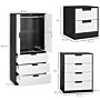 Homcom Bedroom Furniture Set, Wardrobe With Hanging Rod, 4 Drawer Chest Of Drawers, 2 Bedside Tables With Storage, White And Black