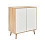 Sideboard White And Light Wood Mdf Particle Board Wood Veneer 2 Door With Shelves Scandinavian Bedroom Storage Solution