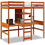 Vidaxl Loft Bed Frame With Desk And Shelves Wax Brown 90x200cm Solid Wood Pine