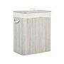 Basket With Lid Grey Bamboo Wood Laundry Hamper 2-compartments With Rope Handles