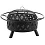 Fire Pit Heater Black Steel Low Round Outdoor Garden