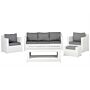 Garden Corner Sofa Set White Faux Rattan Grey Cushions 6 Seater With Table Ottoman Outdoor Scandinavian Modern Wicker Conversation Set