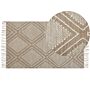 Rug Off-white Beige Cotton Wool 80 X 150 Cm Geometric Pattern Runes Tribal Tassels Oriental