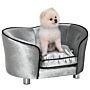 Pawhut Pet Sofa Couch, Dog Bed, Cat Lounger, With Storage Pocket Removable Cushion Modern Furniture For Small Dogs, 69 X 49 X 38cm, Silver Grey