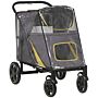 Pawhut One-click Foldable Pet Travel Stroller With Rain Cover, Cat Dog Pushchair With Front Wheels, Shock Absorber, Storage Bags, Mesh