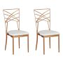 Set Of 2 Dining Chairs Gold Metal Faux Leather White Seat Pad Accent