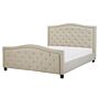 Slatted Bed Frame Beige Polyester Fabric Upholstered Tufted Headrest Nailhead Trim 5ft3 Eu King Size Glam Design Beliani