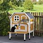 Pawhut Outdoor Cat Shelter 2 Tiers Wooden Feral Cat House With Openable Asphalt Roof, Escape Doors, For 1-2 Cats