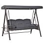 Outsunny 3 Seater Garden Swing Chair Outdoor Hammock Bench W/ Adjustable Canopy, Cushions And Cup Trays, Steel Frame, Dark Grey