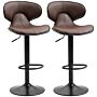 Homcom Adjustable Swivel Bar Stools Set Of 2, Barstools With Footrest And Backrest, Steel Frame Gas Lift, Brown