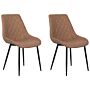 Set Of 2 Dining Chairs Golden Brown Faux Leather Quilted Upholstery Kitchen