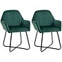 Homcom Modern Accent Chair, Velvet-feel Fabric Upholstered Armchair With Metal Base, Set Of 2, Green