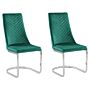 Set Of 2 Dining Chairs Green Velvet Armless High Back Cantilever Chair