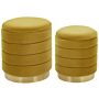 Set Of 2 Storage Pouffes With Storage Yellow Polyester Velvet Upholstery Gold Stainless Steel Base