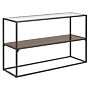 Console Dark Wood With Black Glass Top Metal Frame Storage Function Rectangular