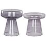 Set Of 2 Side End Tables Transparent Grey Glass 37 X 37 X 43 / 39 X 39 X 40 Cm Coffee Console Oval Designer Shape