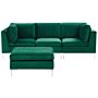 Modular Sofa Green Velvet 3 Seater With Ottoman Silver Metal Legs