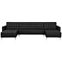 Corner Sofa Bed Black Faux Leather Tufted Modern U-shaped Modular 5 Seater With Chaise Lounges