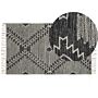 Rug Off-white Black Cotton Wool 80 X 150 Cm Geometric Pattern Runes Tribal Tassels Oriental