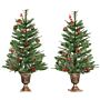 Homcom 2 Pieces Set 3 Foot Artificial Christmas Tree With 110 Realistic Branches, Pine Cones, Red Berries, Gold Pot, For Doorway, Green