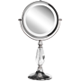 Makeup Mirror Silver Iron Metal Frame Ø 13 Cm With Led Light 1x/5x Magnification Double Sided Cosmetic Desktop