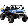 Homcom 12v Two-seater Kids Electric Ride-on Car, With Electric Bucket, Remote Control - Blue