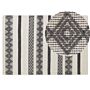 Area Rug Beige And Grey Wool Polyester 140 X 200 Cm Hand Woven Geometric Pattern