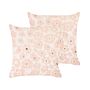 Set Of 2 Scatter Cushions Beige And Pink Velvet 45 X 45 Cm Throw Pillow Floral Pattern Flower Motif Removable Cover With Filling