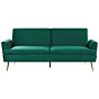 Velvet Sofa Bed Dark Green 3 Seater Click Clack Golden Metal Legs