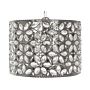 Pendant Lamp Silver Metal Drum Shape Carved Flower Patterns