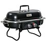 Outsunny Foldable Gas Bbq Grill 2 Burner Table Top Barbecue W/ Lid Piezo Ignition Thermometer For Camping Picnic Cooking, Aluminium Alloy