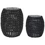 Set Of 2 Side Tables Black Iron Plastic Accent End Tables Drum Oval Shape