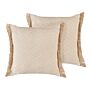 Set Of 2 Decorative Cushions Beige Geometric Pattern 45 X 45 Cm